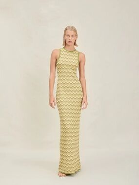 DEVON WINDSOR Olive and Cream Chevron Sleeveless Maxi Dress